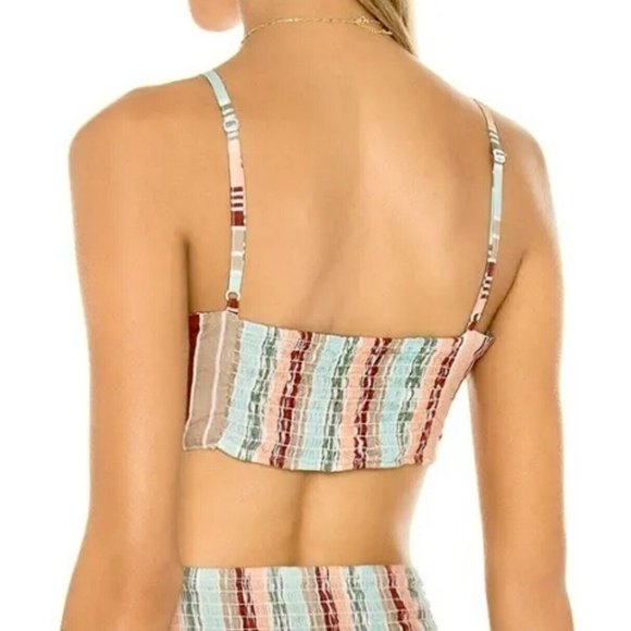Pilyq Stripe Smocked Mini Skirt +Tie Top Sz XS Beach Cover Up 2Pc Swim Resort - Picture 10 of 12